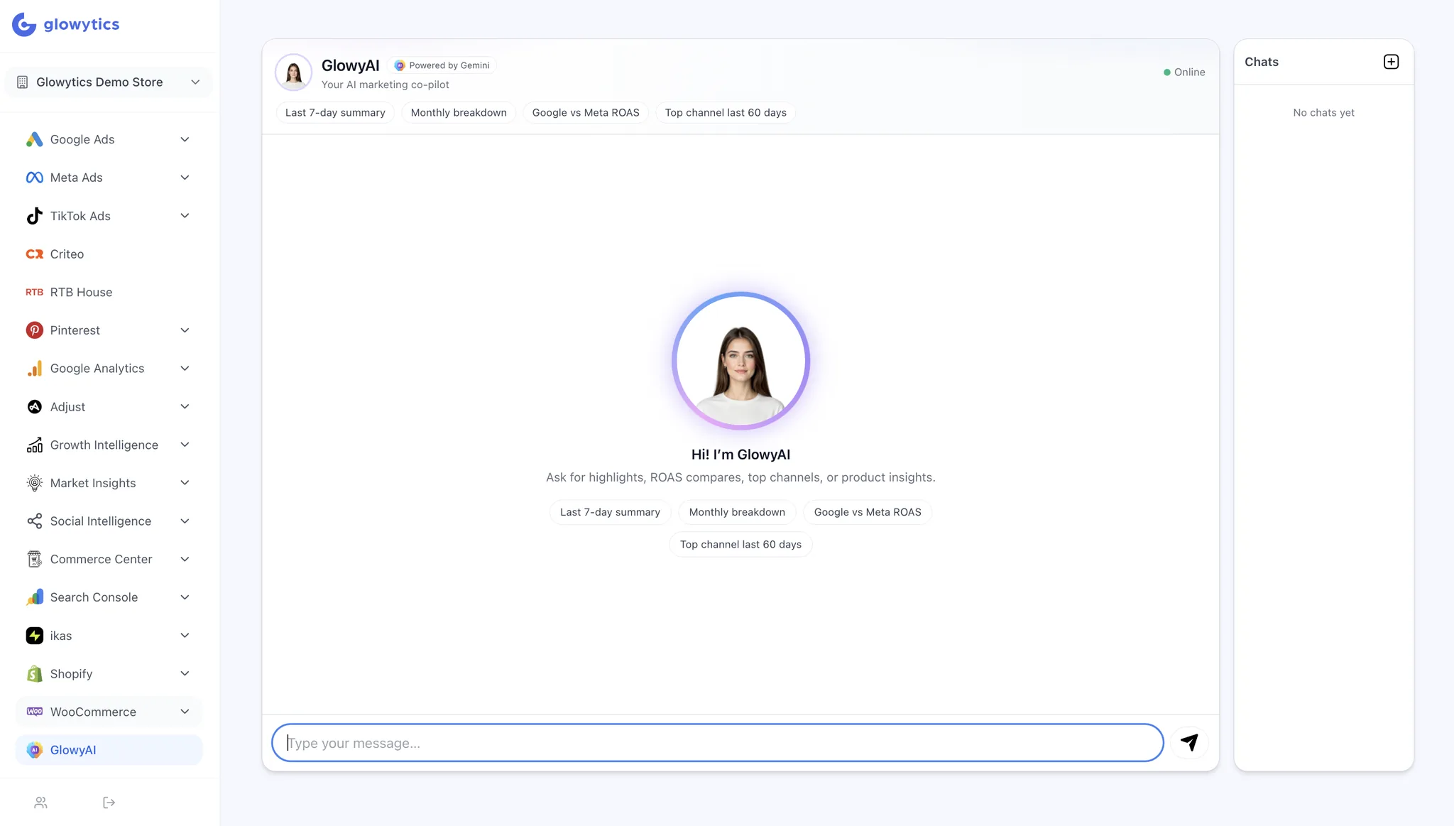 Glowytics — GlowyAI marketing assistant